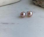 Elly’s 10.8mm Rose Edison Pearls Earrings Studs: Extreme luster Mirrored, S925 silver minimalist earrings.