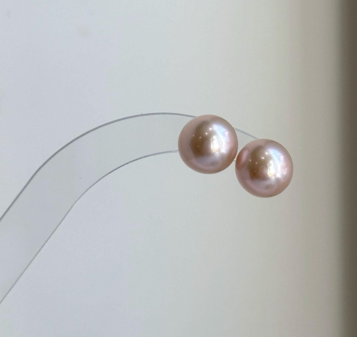 Elly’s 10.8mm Rose Edison Pearls Earrings Studs: Extreme luster Mirrored, S925 silver minimalist earrings.