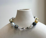 Elly’s Multicolor Ocean Pearls Bracelet: 20pcs South Sea Golden White Tahitian Akoya Pearls, Extreme luster, 3.9-9.4mm, 7.8” knotted, S925 silver bracelet. gift for her daily office wear bracelet