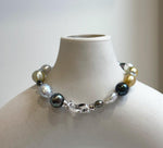 Elly’s Multicolor Ocean Pearls Bracelet: 20pcs South Sea Golden White Tahitian Akoya Pearls, Extreme luster, 3.9-9.4mm, 7.8” knotted, S925 silver bracelet. gift for her daily office wear bracelet