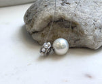Au750 18k White Gold 13mm White Edison Pearl Floating pendants:Extreme luster mirrored, S925 silver drop and chain included. gift for her birthday anniversary holiday