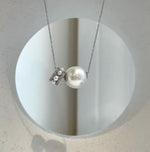 Au750 18k White Gold 13mm White Edison Pearl Floating pendants:Extreme luster mirrored, S925 silver drop and chain included. gift for her birthday anniversary holiday