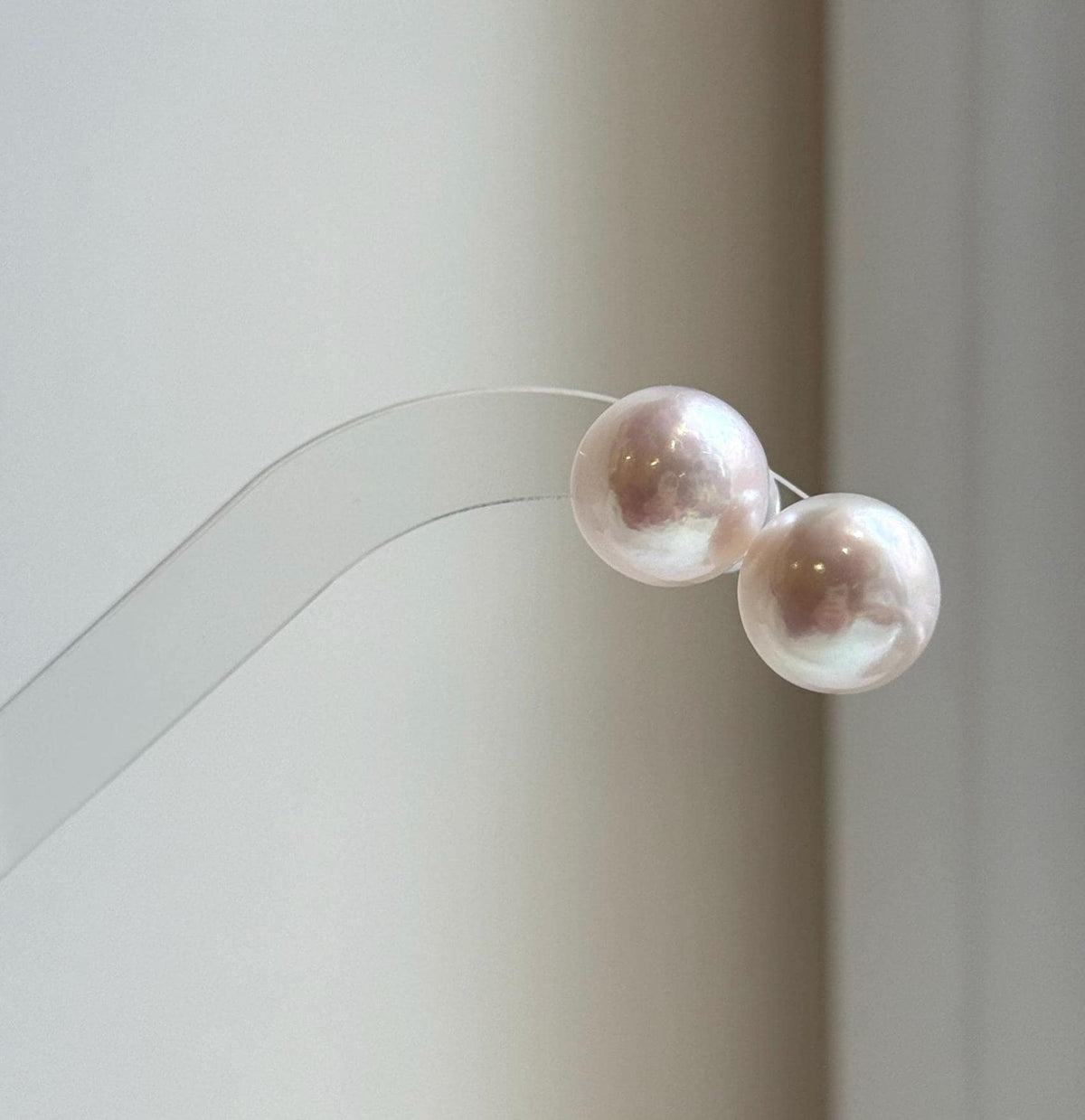 Elly’s 13.7mm Large Edison white Pearls Earrings studs: Extreme luster Mirrored mirrored, S925 silver minimalist earrings.