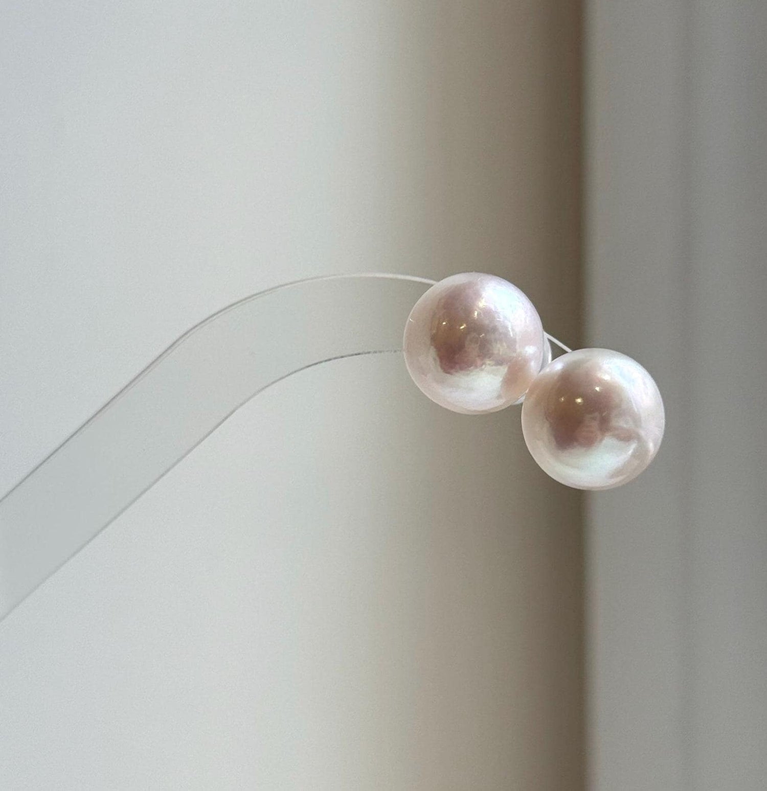 Elly’s 13.7mm Large Edison white Pearls Earrings studs: Extreme luster Mirrored mirrored, S925 silver minimalist earrings.