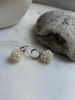 Elly’s Ivory Keshi Pearls Hydrangeas Earrings hoops: Extreme luster Mirrored, 2.8cm high, S925 silver cool earrings.
