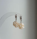 Elly’s Ivory Keshi Pearls Hydrangeas Earrings hoops: Extreme luster Mirrored, 2.8cm high, S925 silver cool earrings.