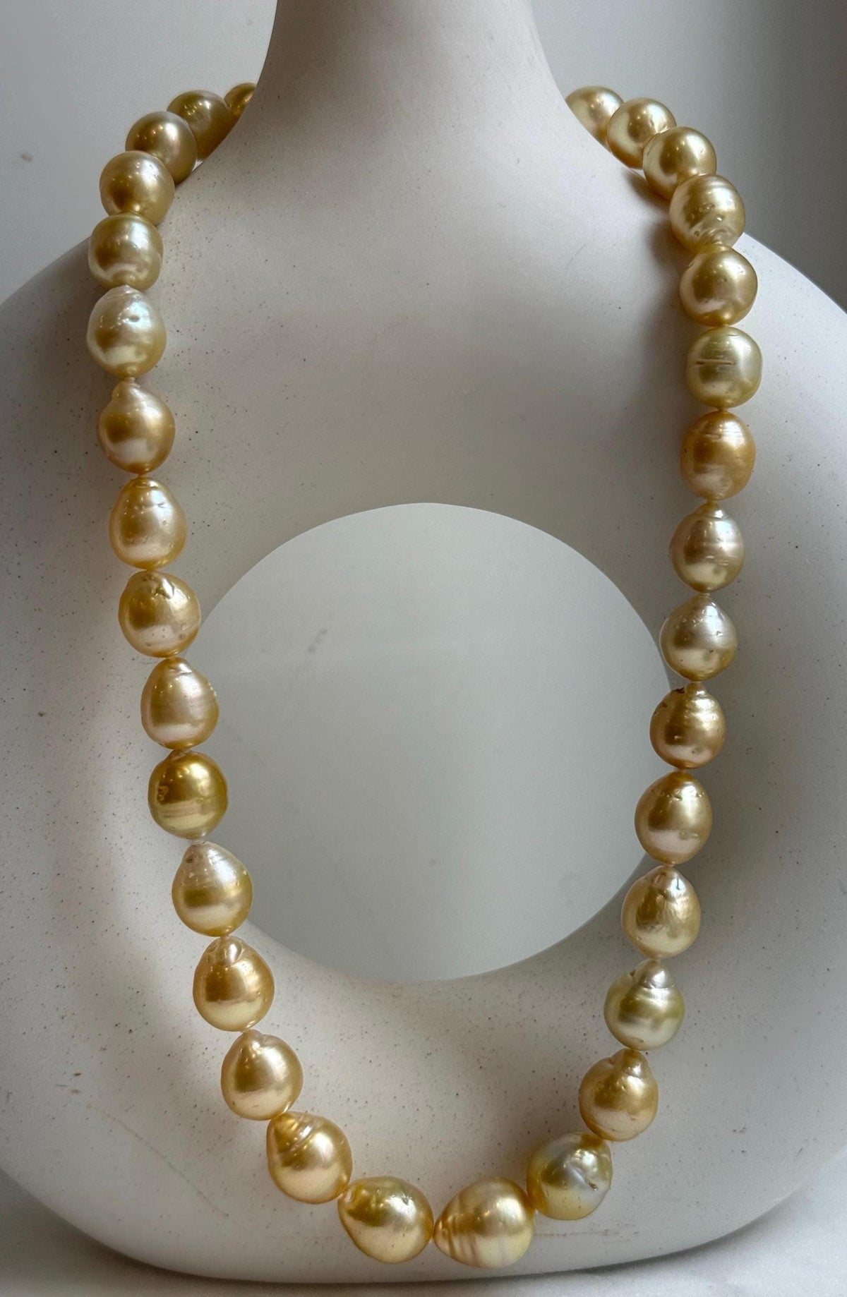 Elly’s 10-12.6mm 34pcs Genius natural South sea Golden Ocean Pearls Necklace: Extreme luster, 18.4” knotted, S925 silver necklace strand. ocean golden pearls necklace for her birthday