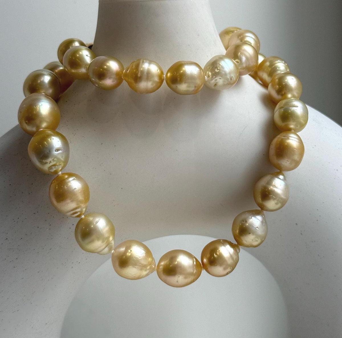 Elly’s 10-12.6mm 34pcs Genius natural South sea Golden Ocean Pearls Necklace: Extreme luster, 18.4” knotted, S925 silver necklace strand. ocean golden pearls necklace for her