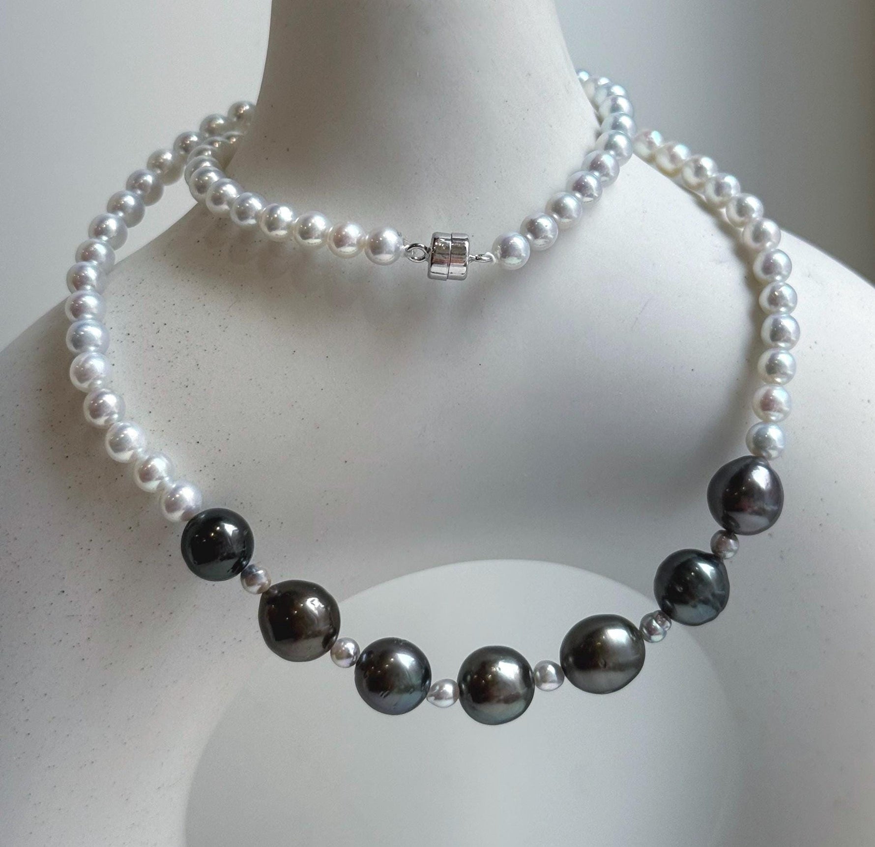 Elly’s 7pcs 8.5-9.4mm Genius natural Tahitian Ocean Pearls Necklace: Extreme luster mirrored, 17.3”, S925 silver necklace strand. daily office Tahitian ocean pearls necklace strand for her