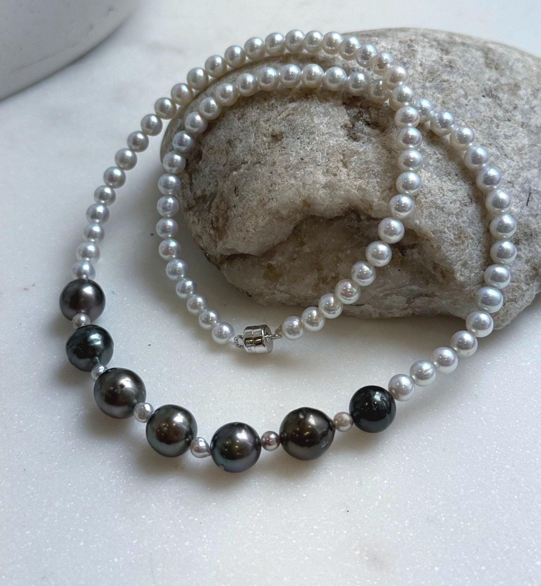 Elly’s 7pcs 8.5-9.4mm Genius natural Tahitian Ocean Pearls Necklace: Extreme luster mirrored, 17.3”, S925 silver necklace strand. daily office Tahitian ocean pearls necklace strand for her