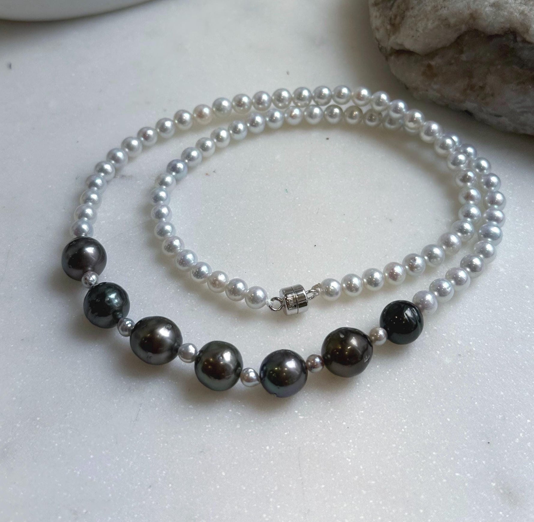 Elly’s 7pcs 8.5-9.4mm Genius natural Tahitian Ocean Pearls Necklace: Extreme luster mirrored, 17.3”, S925 silver necklace strand. daily office Tahitian ocean pearls necklace strand for her