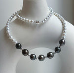 Elly’s 7pcs 8.5-9.4mm Genius natural Tahitian Ocean Pearls Necklace: Extreme luster mirrored, 17.3”, S925 silver necklace strand. daily office Tahitian ocean pearls necklace strand for her