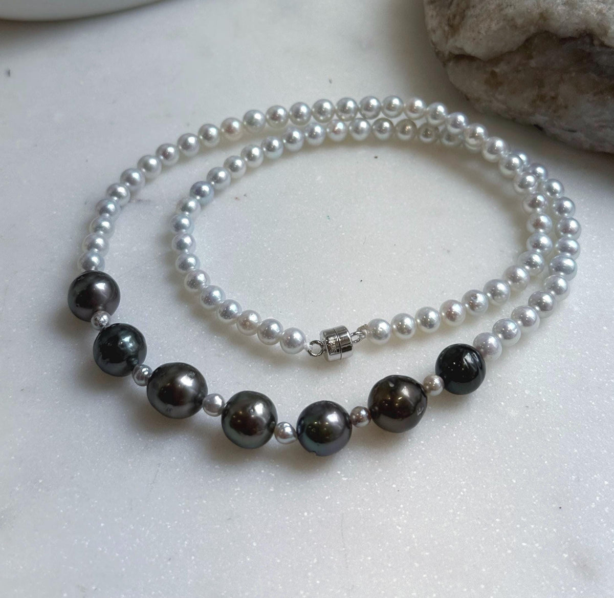 Elly’s 7pcs 8.5-9.4mm Genius natural Tahitian Ocean Pearls Necklace: Extreme luster mirrored, 17.3”, S925 silver necklace strand. daily office Tahitian ocean pearls necklace strand for her
