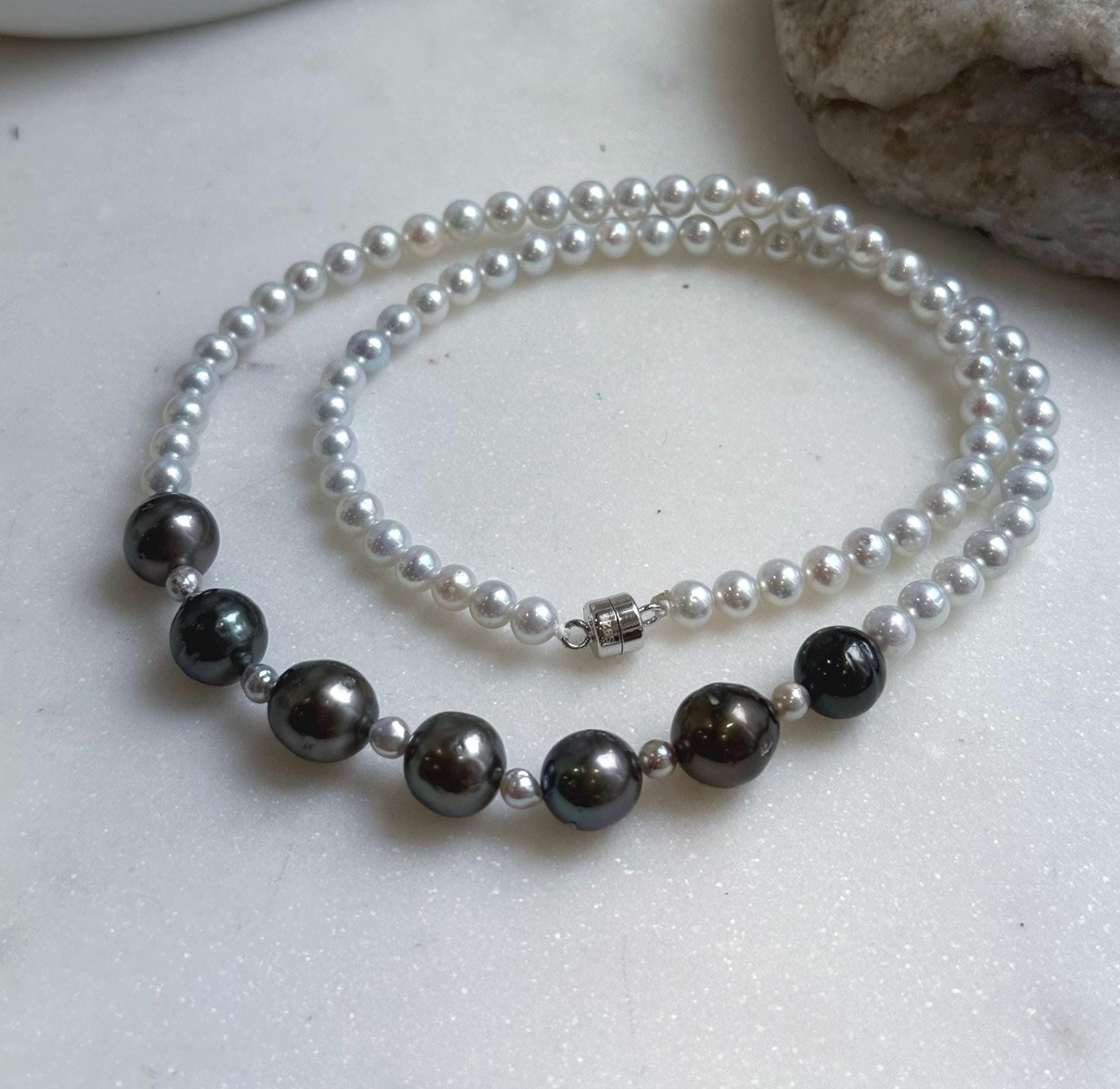 Elly’s 7pcs 8.5-9.4mm Genius natural Tahitian Ocean Pearls Necklace: Extreme luster mirrored, 17.3”, S925 silver necklace strand. daily office Tahitian ocean pearls necklace strand for her