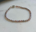 Elly’s Bracelet Lavender Rose small Pearls: Extreme luster mirrored, 3.8-4mm, S925 silver magnetic clips Bracelet.