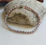 Elly’s Bracelet Lavender Rose small Pearls: Extreme luster mirrored, 3.8-4mm, S925 silver magnetic clips Bracelet.