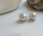 Elly’s 13.3mm Large Edison white Pearls Earrings studs: Extreme luster Mirrored, S925 silver minimalist earrings. daily office earrings studs for her anniversary
