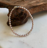 Elly’s Bracelet Pink Rose small Pearls: Extreme luster mirrored, 3.8-4mm, S925 silver magnetic clips Bracelet. daily office small colored pearls bracelet