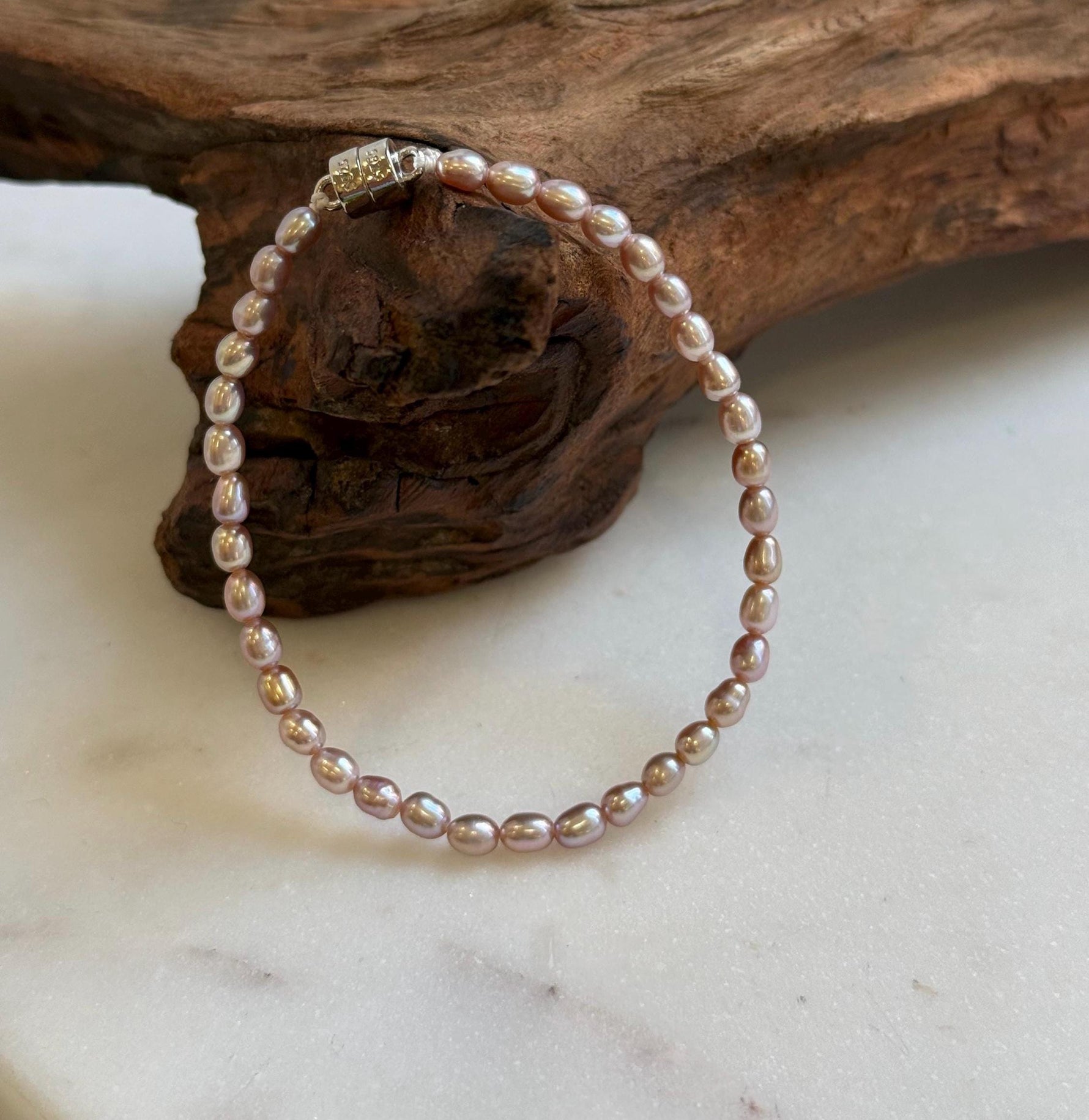 Elly’s Bracelet Pink Rose small Pearls: Extreme luster mirrored, 3.8-4mm, S925 silver magnetic clips Bracelet. daily office small colored pearls bracelet