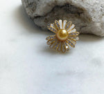 Elly’s south sea golden ocean pearl Floral brooch: Extreme luster mirrored, 8.8mm. daily office golden floral brooch for her
