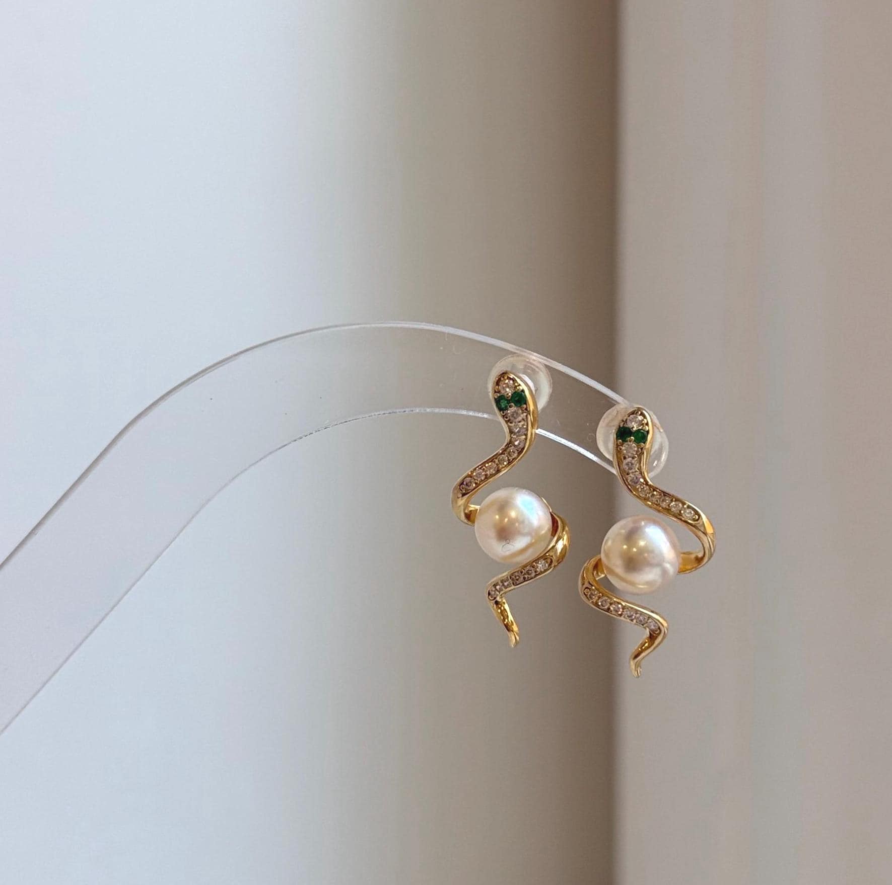 Elly’s Insale Akoya ocean pearls Snake Earrings: Extreme luster mirrored, 6.6mm, S925 silver cool earrings. high quality ocean pearls snake earrings for her