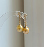 Elly’s 10.7mm Genius South sea deep golden ocean Pearls Earrings: Extreme luster mirrored, 3.1cm high, S925 silver earrings chandeliers. high quality daily office earrings gift for her birthday