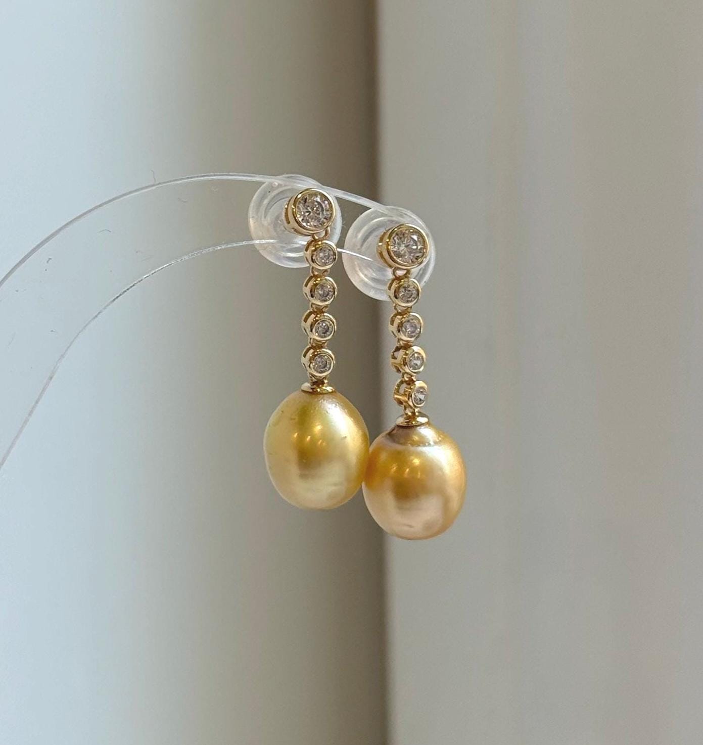 Elly’s 10.7mm Genius South sea deep golden ocean Pearls Earrings: Extreme luster mirrored, 3.1cm high, S925 silver earrings chandeliers. high quality daily office earrings gift for her birthday