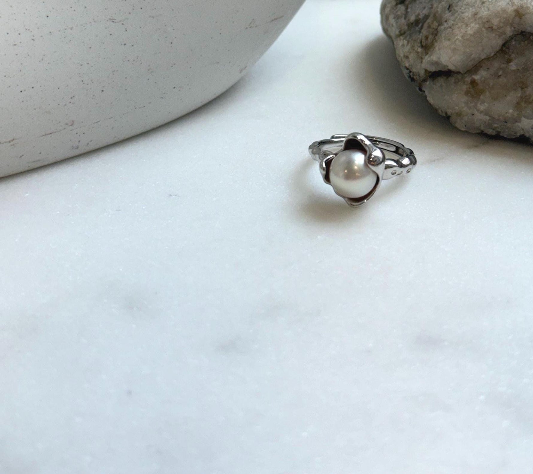Elly’s 8.5mm Akoya off white ocean pearl Ring: Extreme luster mirrored, s925 silver adjustable ring. Pearl Jewelry Idea. Pearl Ring gift for her birthday