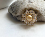 Elly’s South sea golden pearl Floral brooch pendant 2in1: Extreme luster mirrored, 10.8mm, 3x3cm. golden pearl floral brooch gift for her