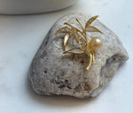 Elly’s south sea golden ocean pearl Bamboo brooch: Extreme luster mirrored, 11mm. daily office golden pearl cool fancy brooch