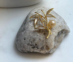 Elly’s south sea golden ocean pearl Bamboo brooch: Extreme luster mirrored, 11mm. daily office golden pearl cool fancy brooch