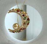 Elly’s South sea golden pearl Floral brooch pendant 2in1: Extreme luster mirrored, 11.3mm, 4x4.5cm. daily office golden pearl brooch for her
