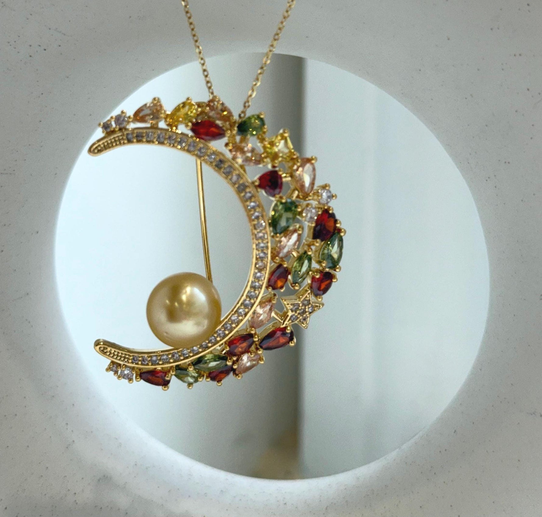 Elly’s South sea golden pearl Floral brooch pendant 2in1: Extreme luster mirrored, 11.3mm, 4x4.5cm. daily office golden pearl brooch for her