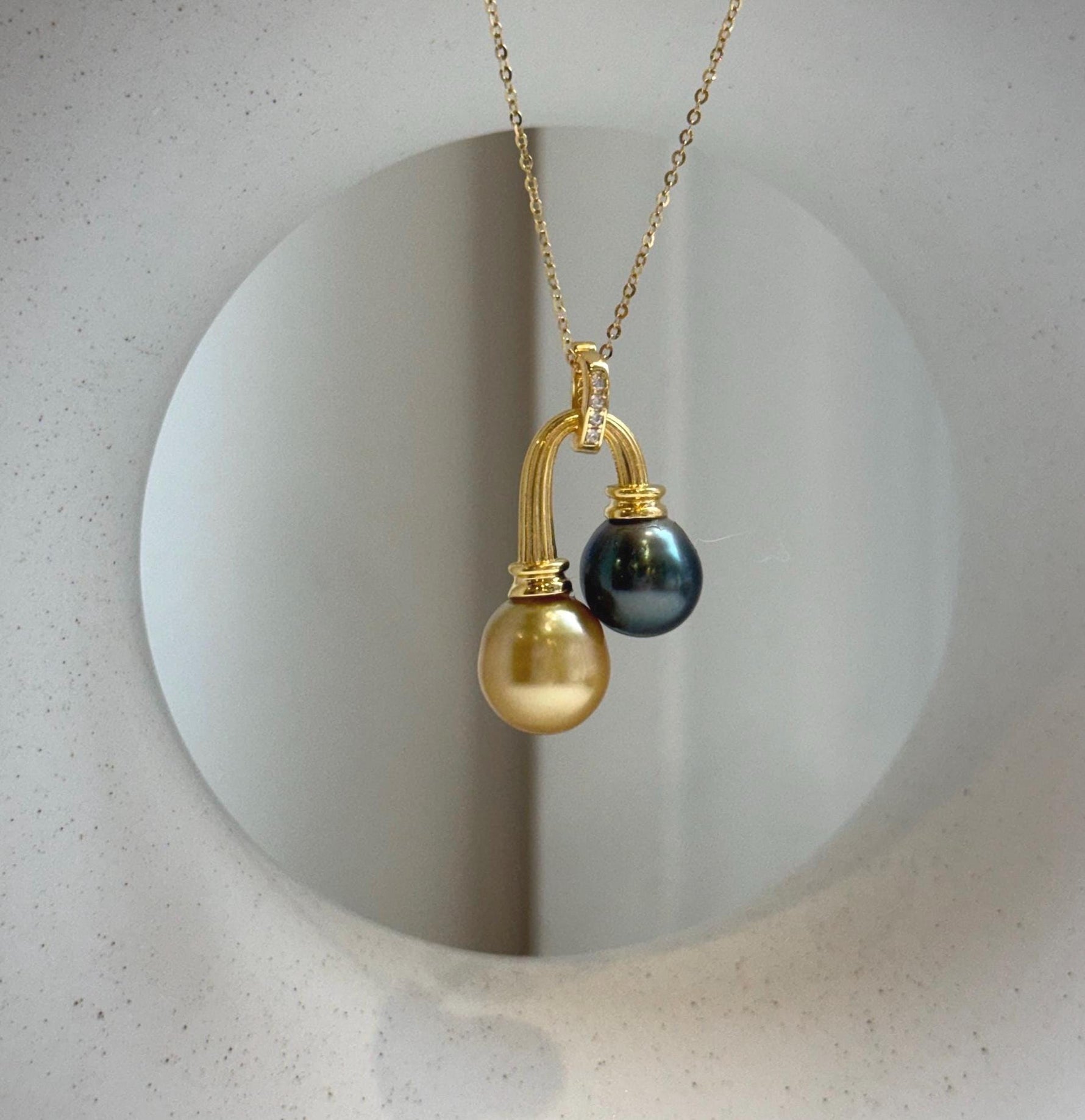 Elly’s Double South sea Golden Black platinum Tahitian pearls Pendant: 10.1-11mm, 1.8x2.6cm, Extreme luster, S925 Silver Cool pendant. high quality pearls cool pendant for her birthday