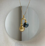 Elly’s Double South sea Golden Black platinum Tahitian pearls Pendant: 10.1-11mm, 1.8x2.6cm, Extreme luster, S925 Silver Cool pendant. high quality pearls cool pendant for her holiday