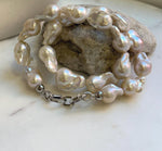Elly’s 19pcs White Iridescent Baroque Tail pearls necklace strand: Extreme luster mirrored, To 25.2mm. Knotted, 18.5”, S925 silver necklace. high quality baroque pearls necklace for her