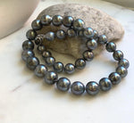 Elly’s 35pcs 10.2-13.5mm large Tahitian Platinum Ocean Pearls Necklace: extreme luster mirrored, knotted, 18.1”, S925 silver necklace. high quality platinum pearls gift for her birthday anniversary holiday retirement
