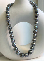 Elly’s 35pcs 10.2-13.5mm large Tahitian Platinum Ocean Pearls Necklace: extreme luster mirrored, knotted, 18.1”, S925 silver necklace. high quality platinum pearls gift for her birthday anniversary holiday retirement