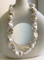 Elly’s 17pcs White Iridescent Baroque Tail pearls necklace strand: Extreme luster mirrored, To 32mm. Knotted, 18.1”, S925 silver necklace. high quality baroque pearls necklace strand gift for her birthday anniversary statement retirement
