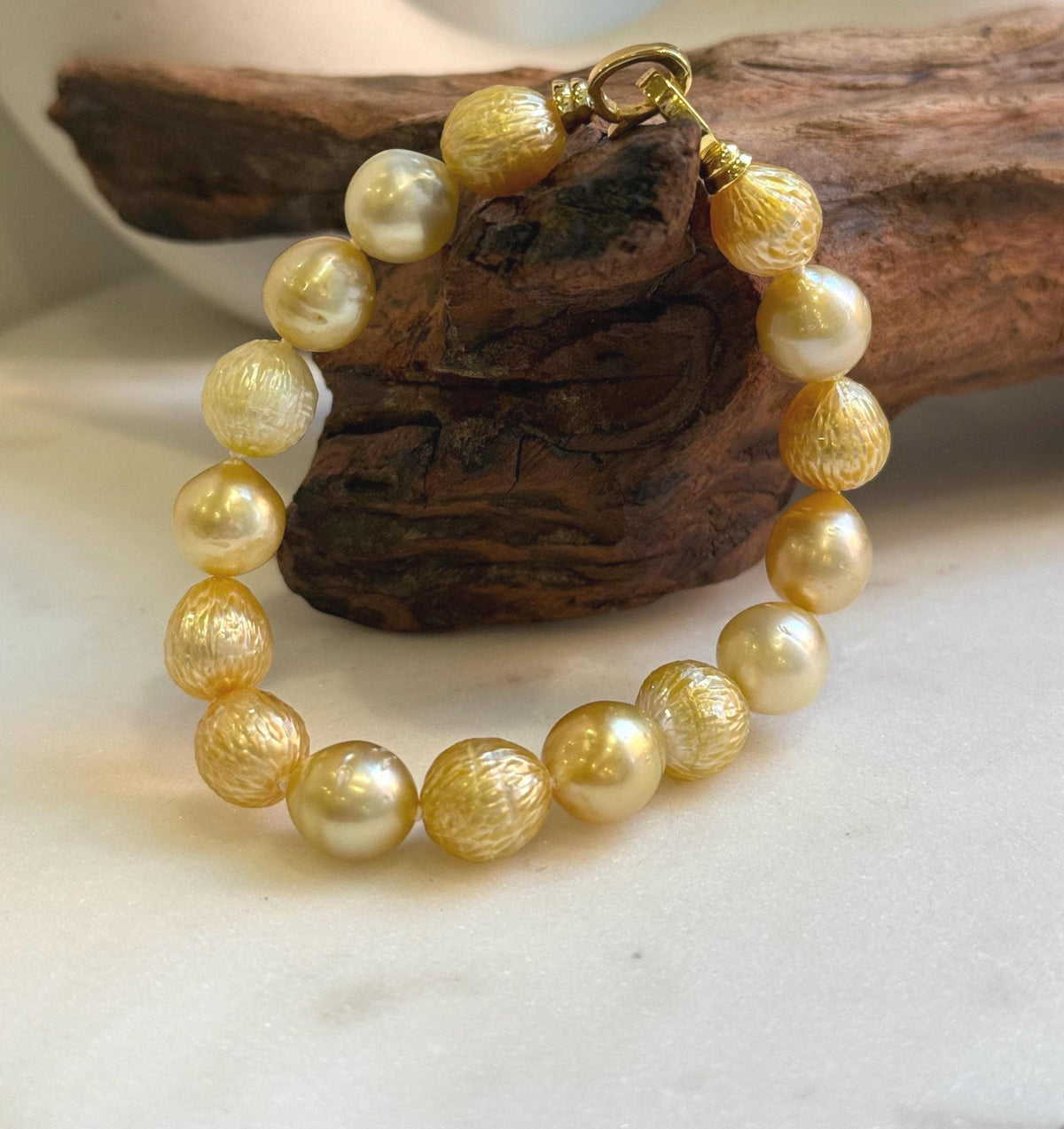 Elly’s 9.7-11mm 16pcs Genius South sea golden Ocean Pearls bracelet: Extreme luster, gold to deep golden pearls, 8.6”, S925 silver bracelet. high quality genius golden ocean pearls gift for her birthday anniversary statement holiday retirement