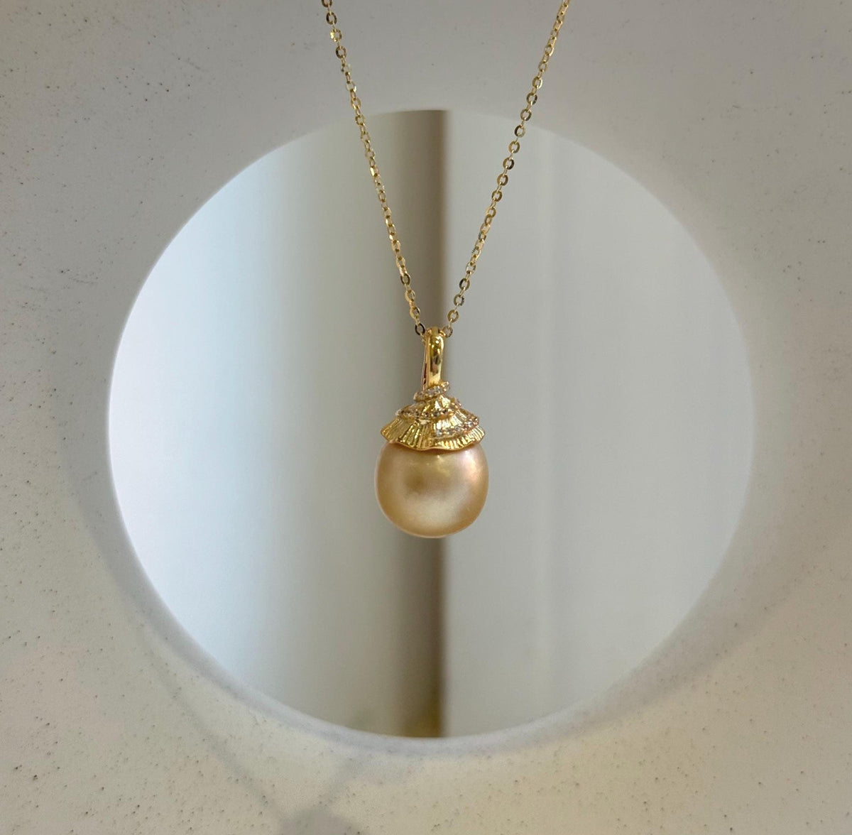 Elly’s 12.1mm South sea deep golden ocean pearl Pendant: Extreme luster, 2.2cm high, s925 silver minimalist pendant.