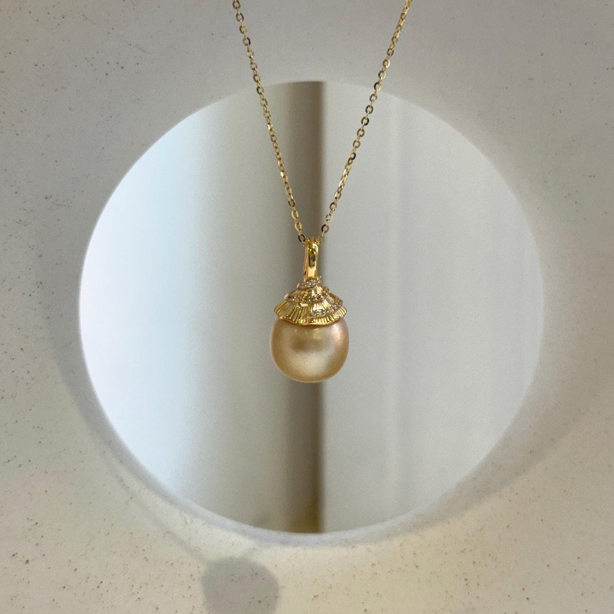 Elly’s 12.1mm South sea deep golden ocean pearl Pendant: Extreme luster, 2.2cm high, s925 silver minimalist pendant.