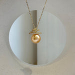 Elly’s 12mm Genius South sea deep golden ocean pearl Pendant: Extreme luster, 2cm high, s925 silver minimalist pendant. golden ocean pearl pendant gift for her