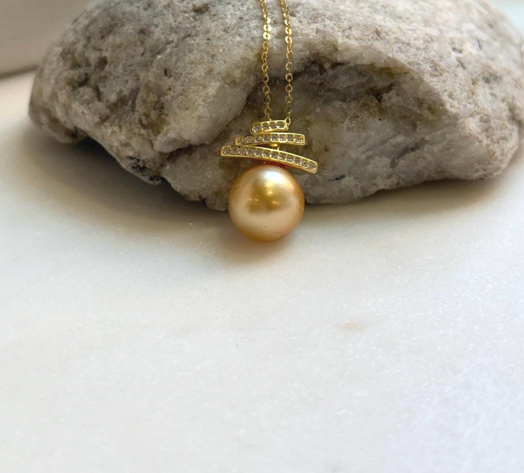 Elly’s 12mm Genius South sea deep golden ocean pearl Pendant: Extreme luster, 2cm high, s925 silver minimalist pendant. golden ocean pearl pendant gift for her birthday