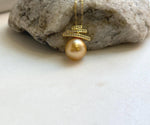 Elly’s 12mm Genius South sea deep golden ocean pearl Pendant: Extreme luster, 2cm high, s925 silver minimalist pendant. golden ocean pearl pendant gift for her holiday