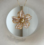 Elly’s South sea ultra gold pearl Floral brooch pendant 2in1: Extreme luster mirrored, 10.2mm, 4.5cm dia.gift for her daily brooch
