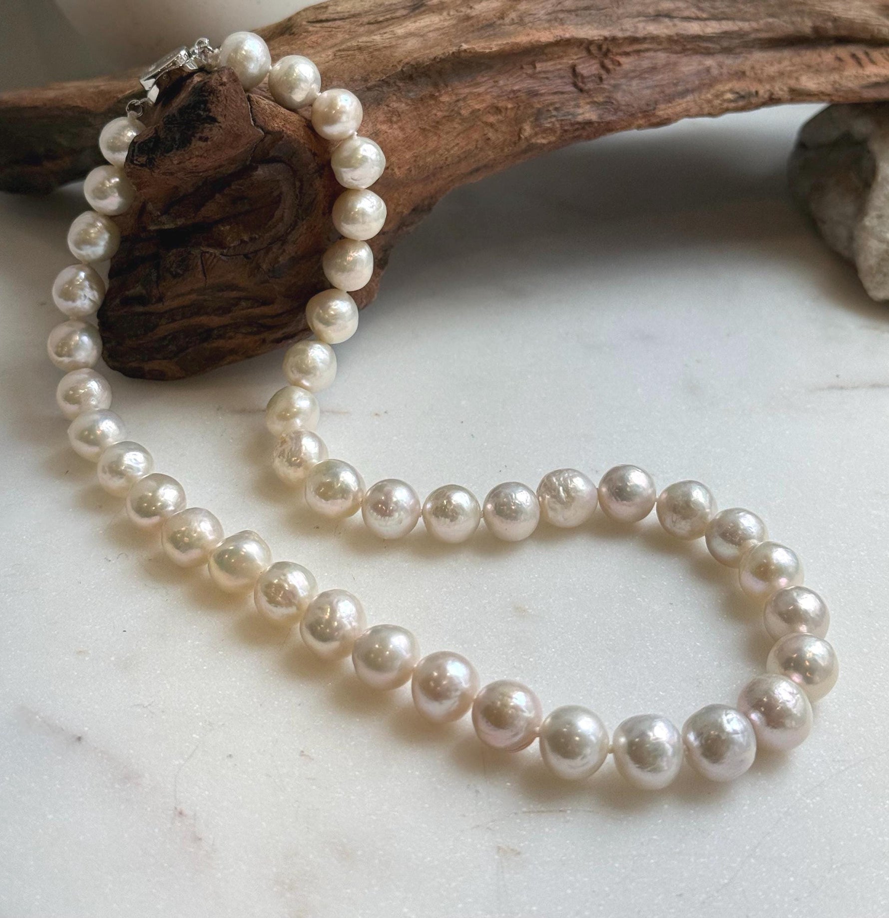 Elly’s 41pcs ivory Pop Crinkle Edison Pearls Necklace Strand: Extreme luster, 9.2-11.4mm, 17.5”, S925 silver necklace. gift for her Mother’s Day birthday