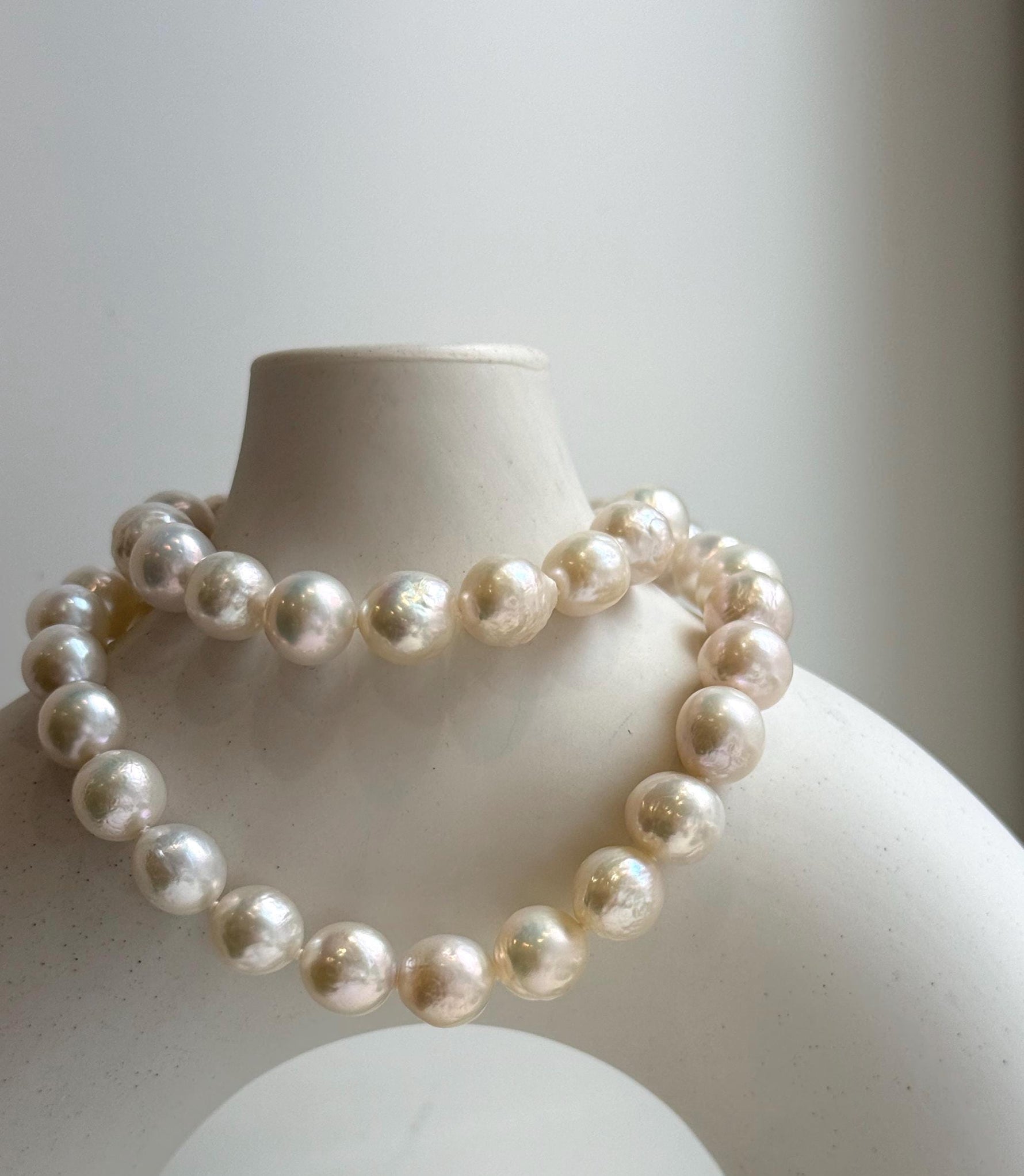 Elly’s 41pcs ivory Pop Crinkle Edison Pearls Necklace Strand: Extreme luster, 9.2-11.4mm, 17.5”, S925 silver necklace. gift for her Mother’s Day