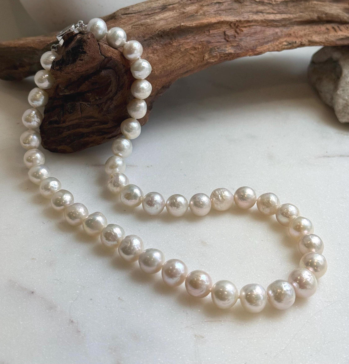 Elly’s 41pcs ivory Pop Crinkle Edison Pearls Necklace Strand: Extreme luster, 9.2-11.4mm, 17.5”, S925 silver necklace. gift for her Mother’s Day