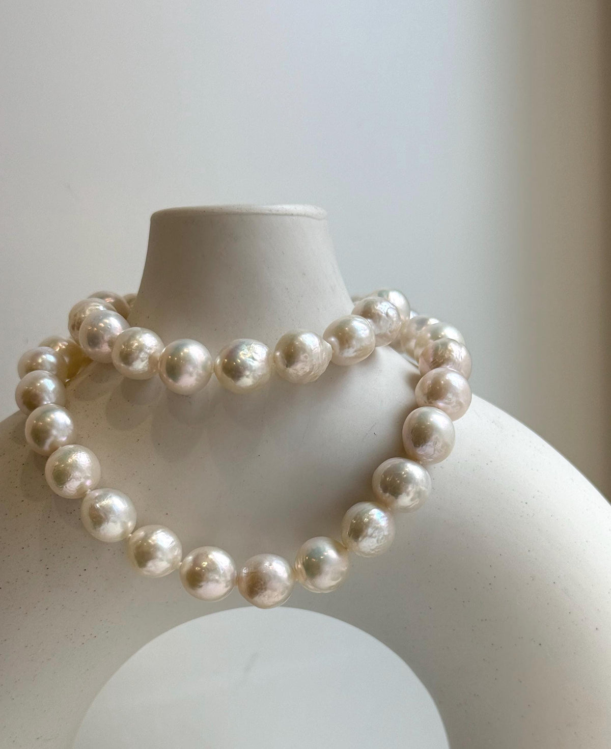Elly’s 41pcs ivory Pop Crinkle Edison Pearls Necklace Strand: Extreme luster, 9.2-11.4mm, 17.5”, S925 silver necklace. gift for her Mother’s Day